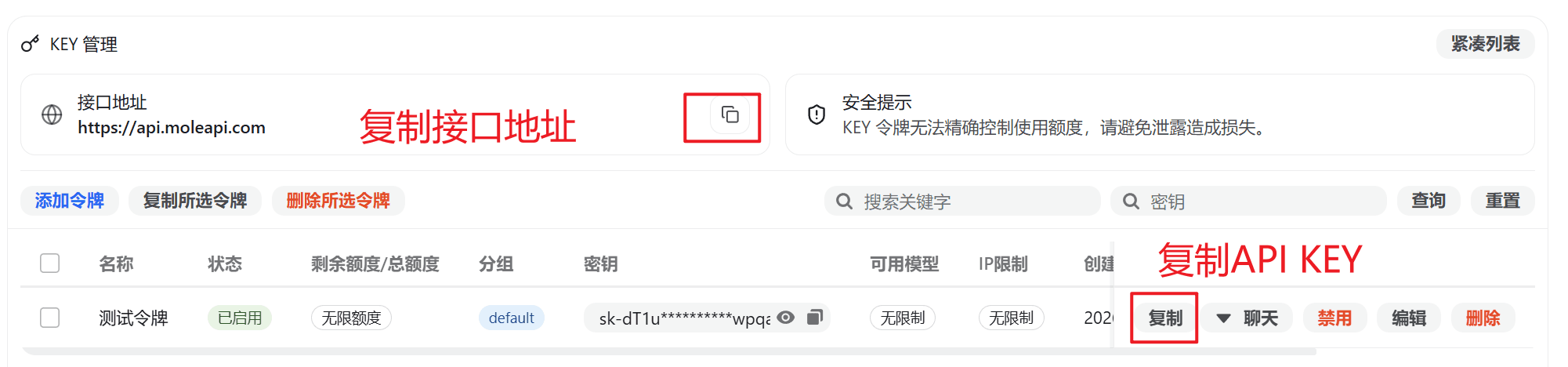 API キーをコピー